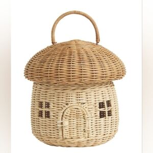 Handwoven Mushroom Shaped Rattan Basket For Play, Storage or Decoration NWT
